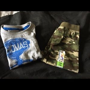 NWT 12 Month Thomas the Train shirt & Camo pants